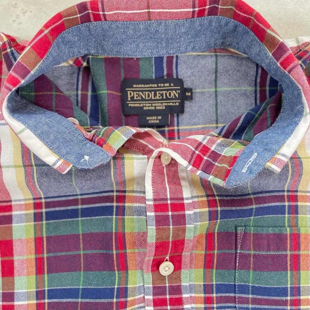 Pendleton Men’s Cotton Plaid Blue Red Short Sleeve Button Down Shirt M - Picture 2 of 6